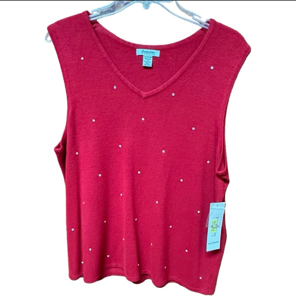 NOS Hampshire Studio XL Woman’s Jeweled Red Sweater Sleeveless XMAS New Winter